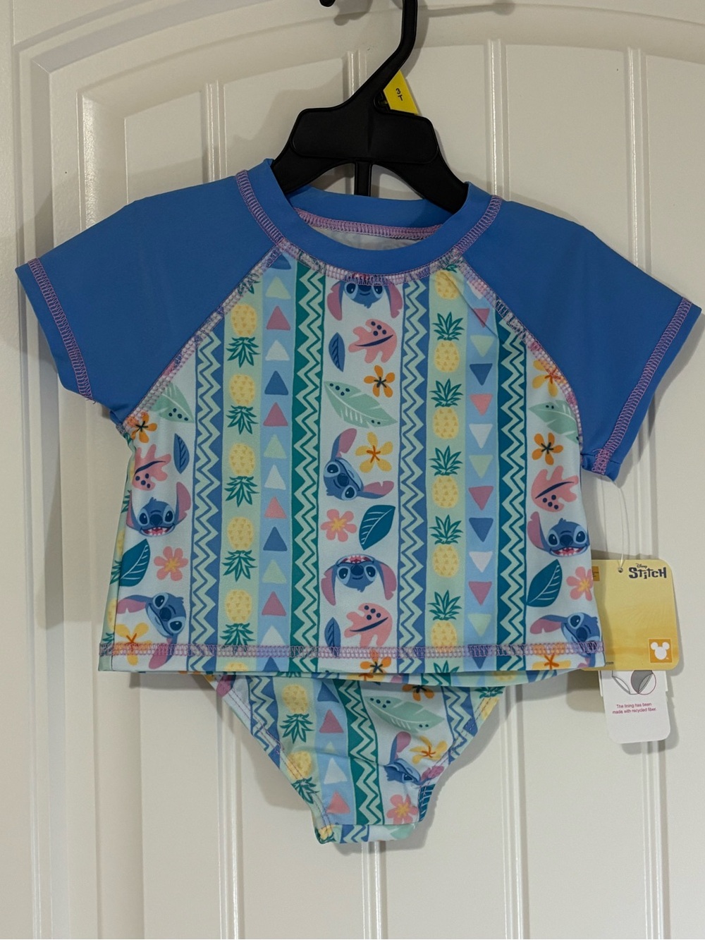 Disney Blue and Pastel Tropical Stitch Kids Rash Guard Swim Set
